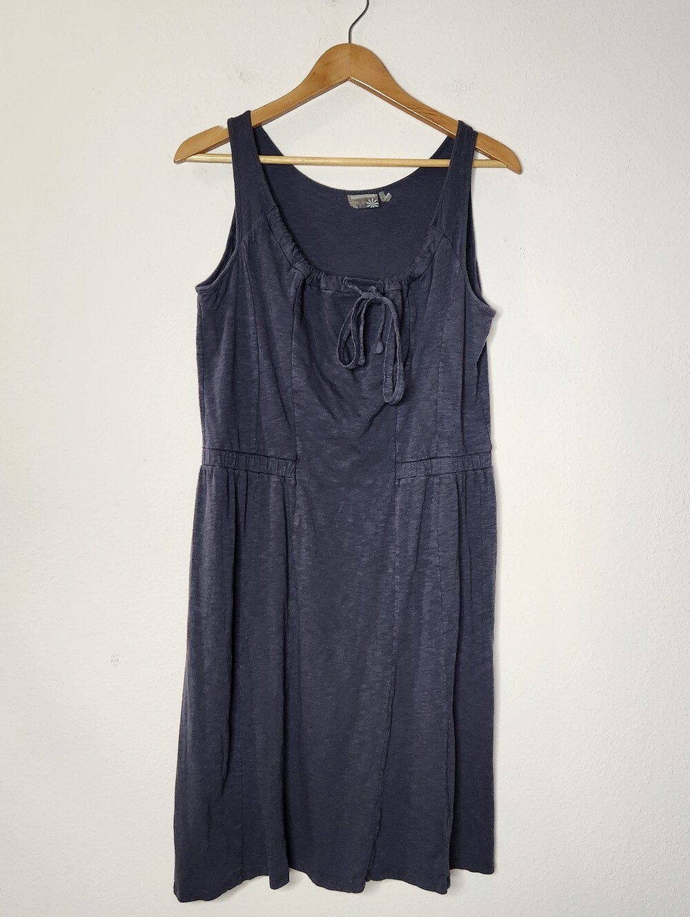 Athleta Womens Large Dark Blue Tank Dress Drawstring Neckline